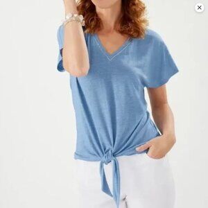 TOMMY BAHAMA Linnea Tie Front Linen Embellished Blouse, NWT, Size Large